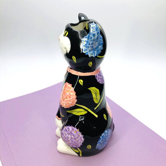 Vintage 90s Bella Casa GANZ Black Cat Head Vase: Whimsical Floral - Pink Bow - Picture 5 of 12
